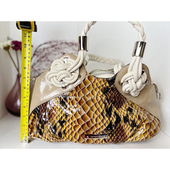 Cromia Genuine Tan Leather and Snakeskin Animal Print Hobo Purse Handbag - Picture 14 of 15